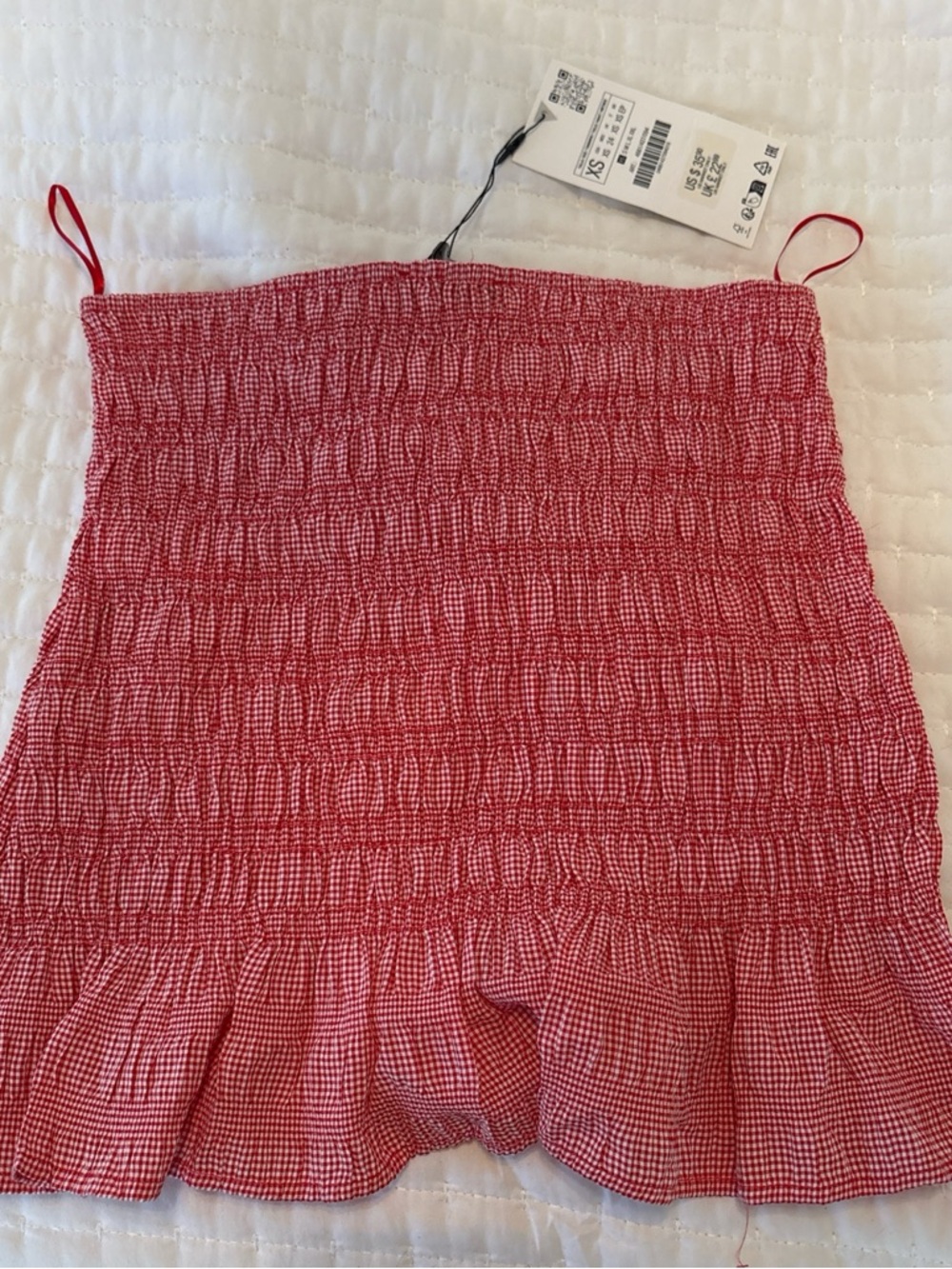 ZARA Red Smocked Mini Skirt with Ruffle Hem - Picture 2 of 2